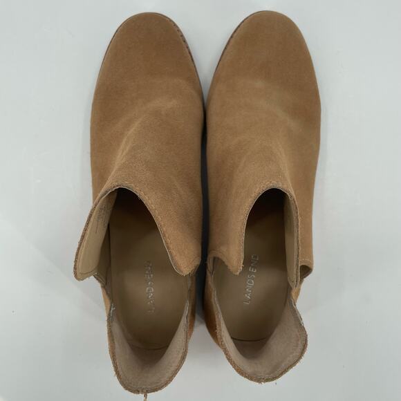 Lands’ End Women's V-Cut Slip-On Suede Ankle Boots Booties, Tan, Sz. 6B Flats - Picture 5 of 12